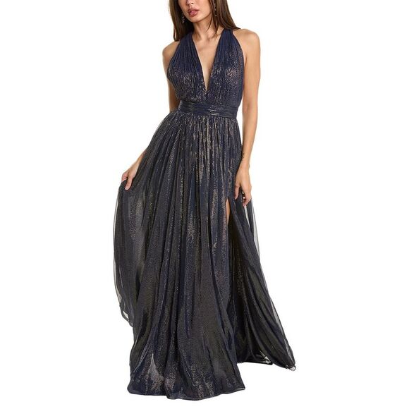 Michael Kors Collection Womens  Hutton Silk-Blend Gown, Blue - Picture 1 of 3